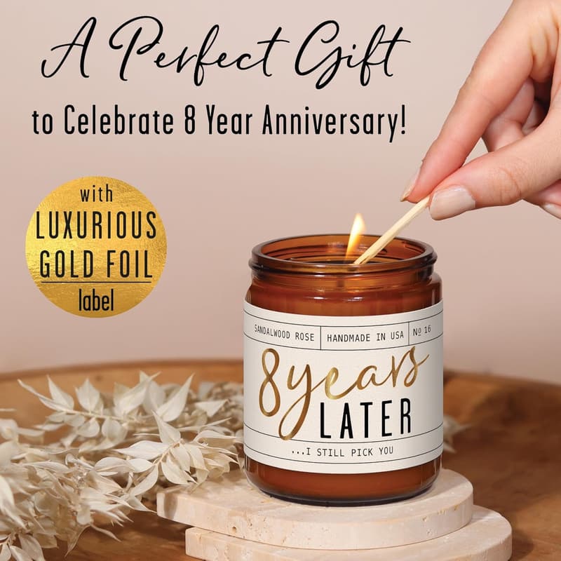 8th Anniversary Sandalwood Rose Candle with Essential Oils