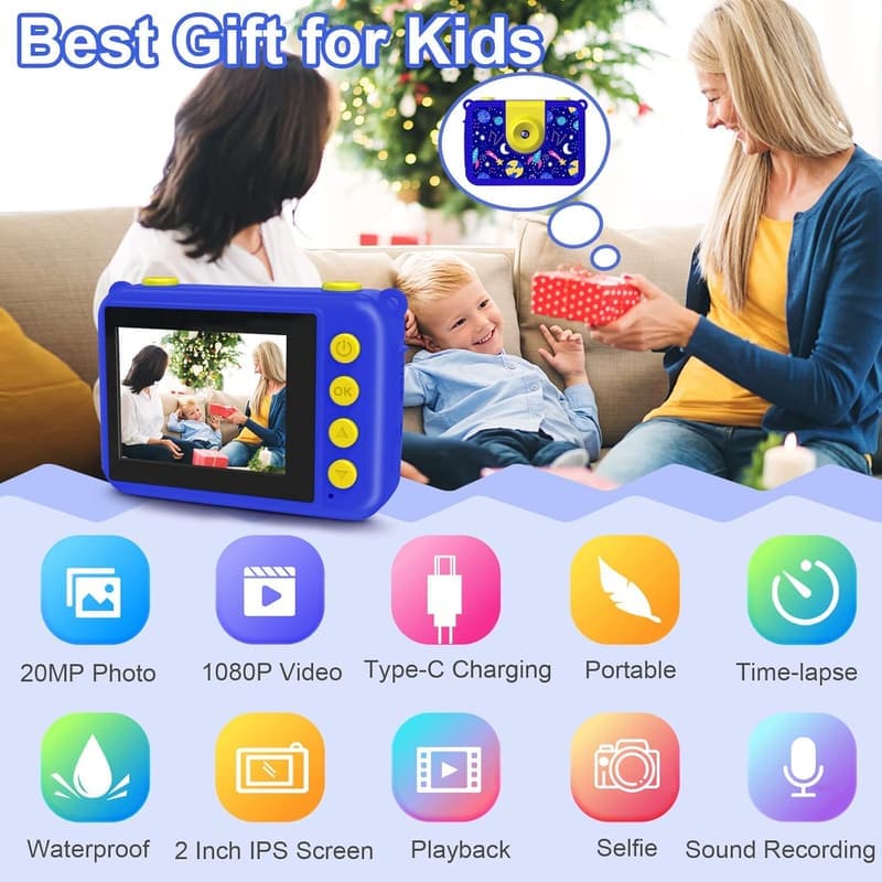 Waterproof Kids Camera - 1080P HD Gift for Ages 3-12