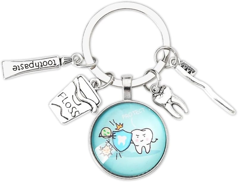 Dental Hygienist Birthday Gift - Funny Tooth Floss Keychain