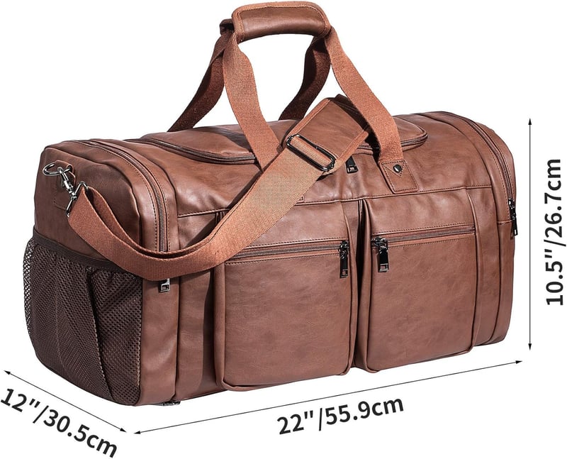 Waterproof Leather Weekender Tote Bag with Shoe Pouch