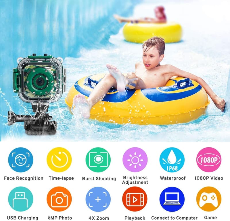 Kids Waterproof Camera - 1080P HD Toy Gift for Boys 3-12