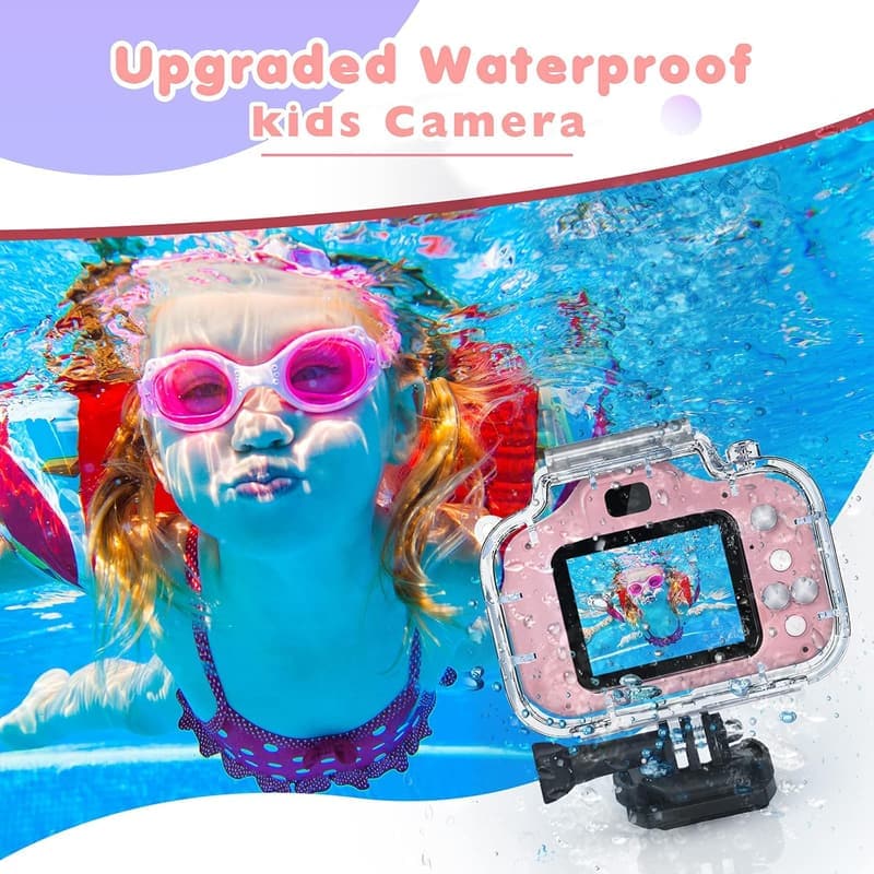 Kids' Waterproof Action Camera for Girls (Ages 3-12) - Pink