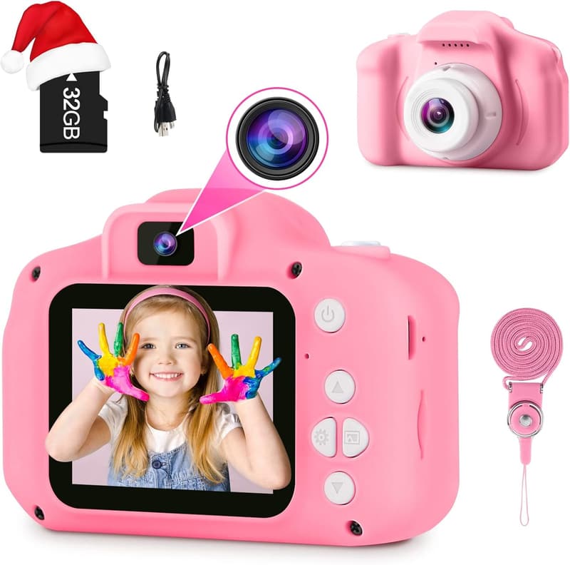 Kids Digital Camera with 32GB SD Card - Birthday Gift for Girls 3-8