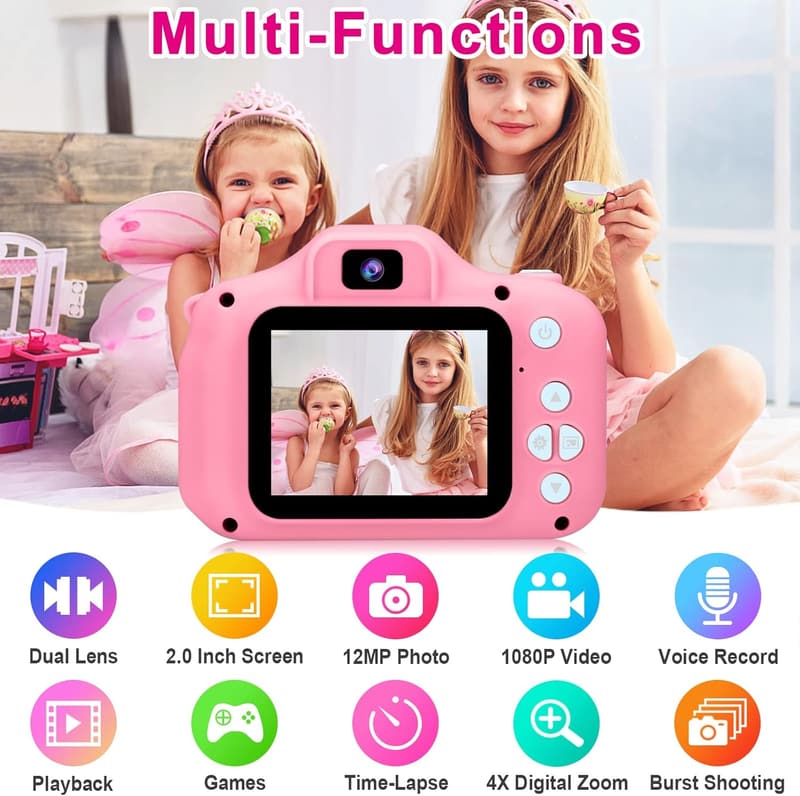 Kids Digital Camera with 32GB SD Card - Birthday Gift for Girls 3-8
