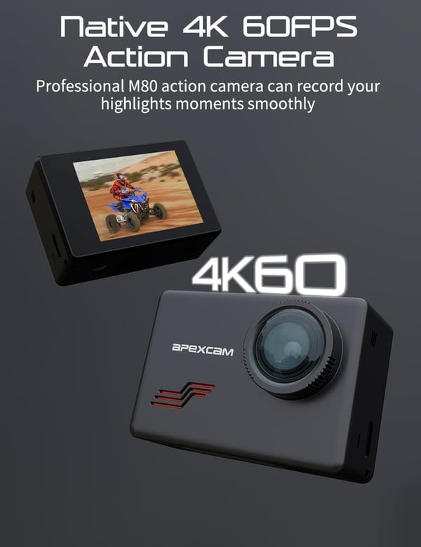 4K Apexcam Action Camera with 64GB Card & 40M Waterproof Design