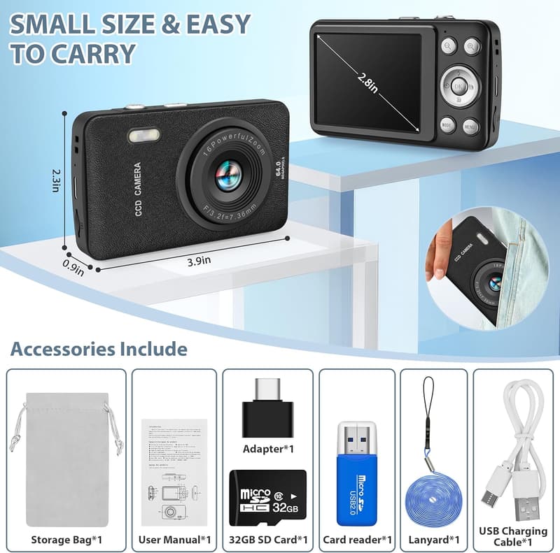 Kids Digital Camera with MP3 Player - Birthday Gift for Ages 4-10