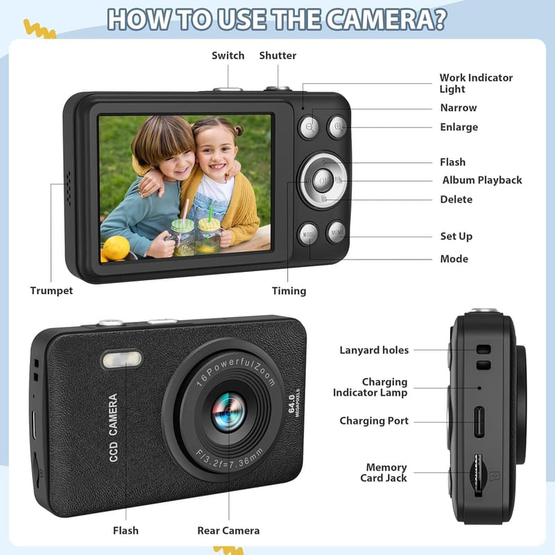 Kids Digital Camera with MP3 Player - Birthday Gift for Ages 4-10