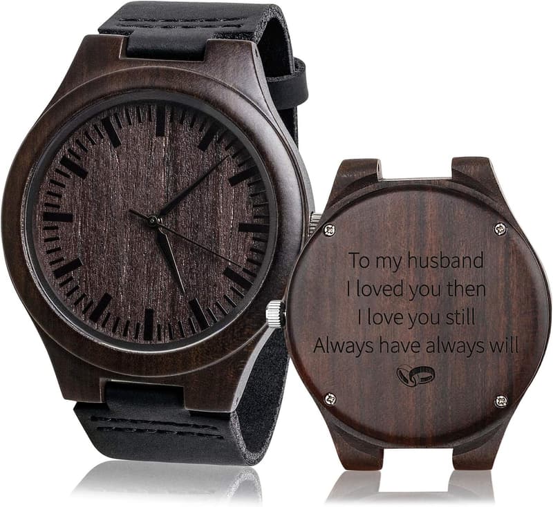 Anniversary Gift for Him - Engraved Wooden Watch