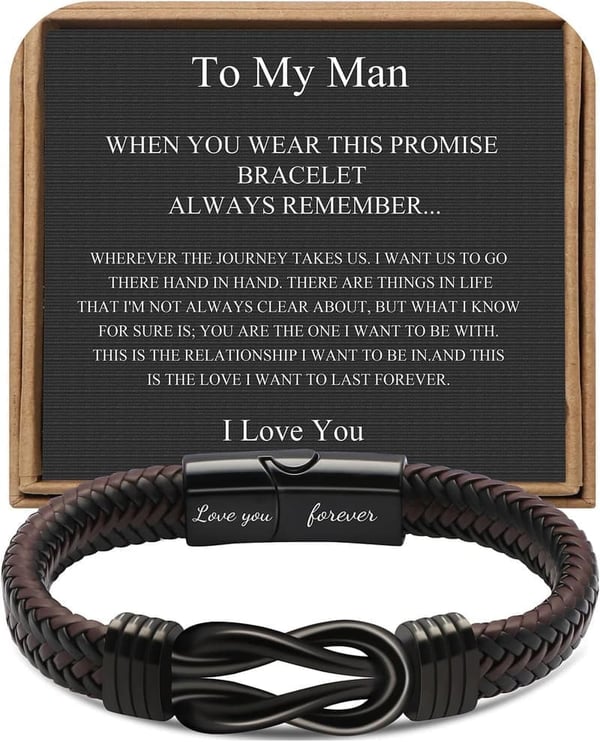 Brown Braided Leather Infinity Bracelet for Men