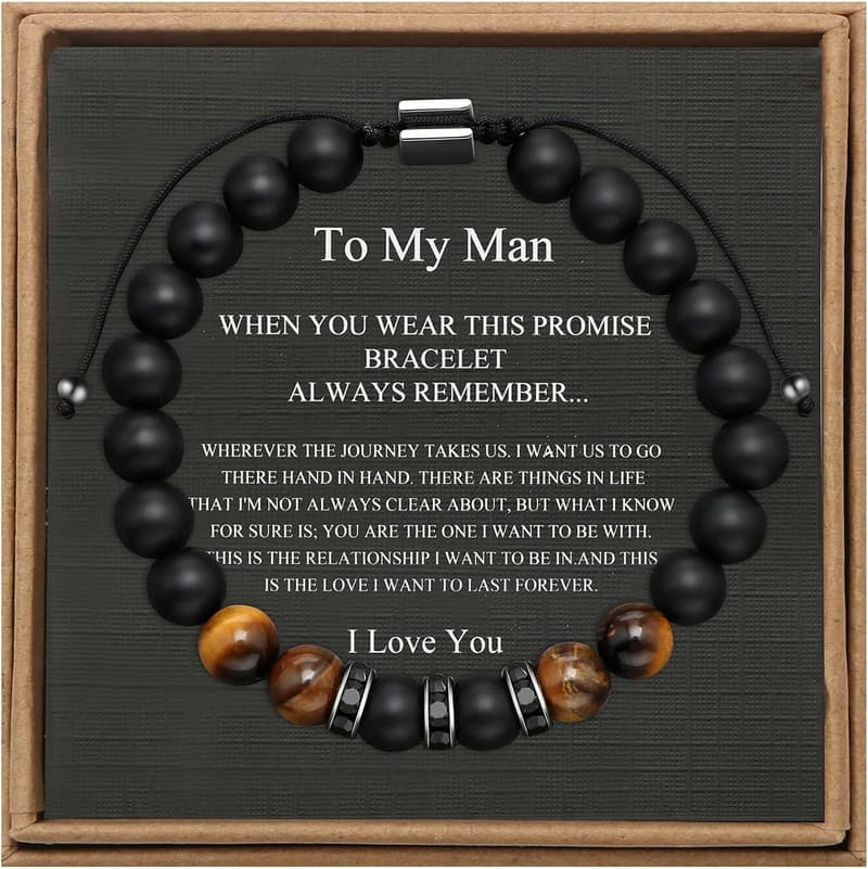 Father's Day Men's Tiger Eye & Matte Agate Bracelet
