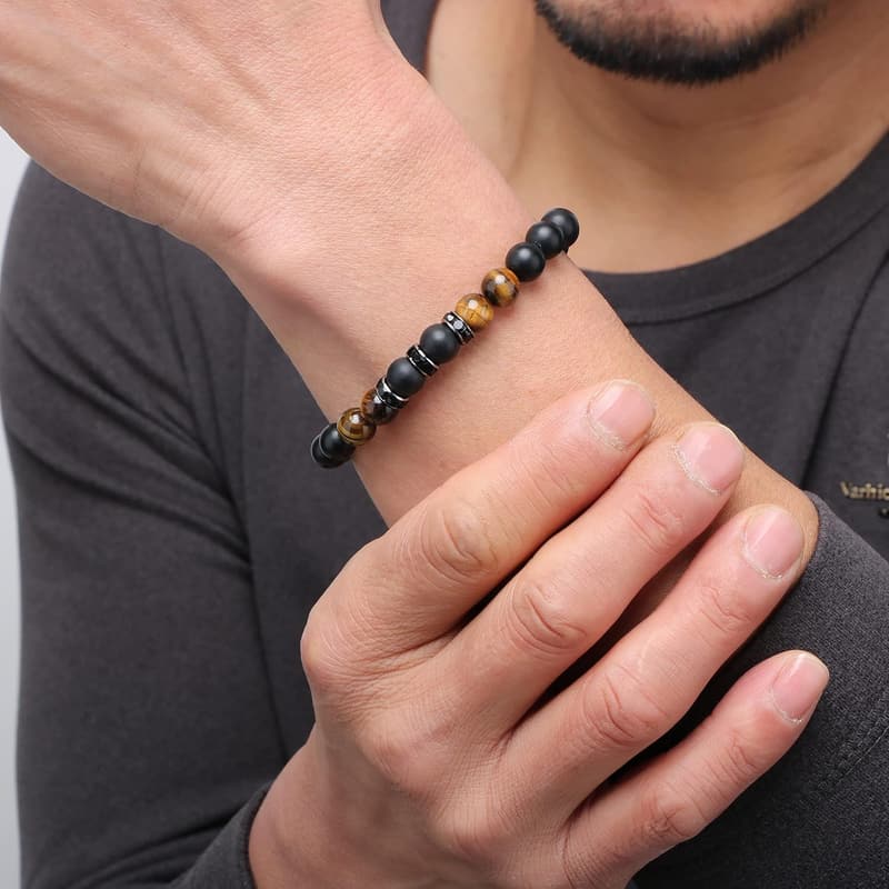 Father's Day Men's Tiger Eye & Matte Agate Bracelet