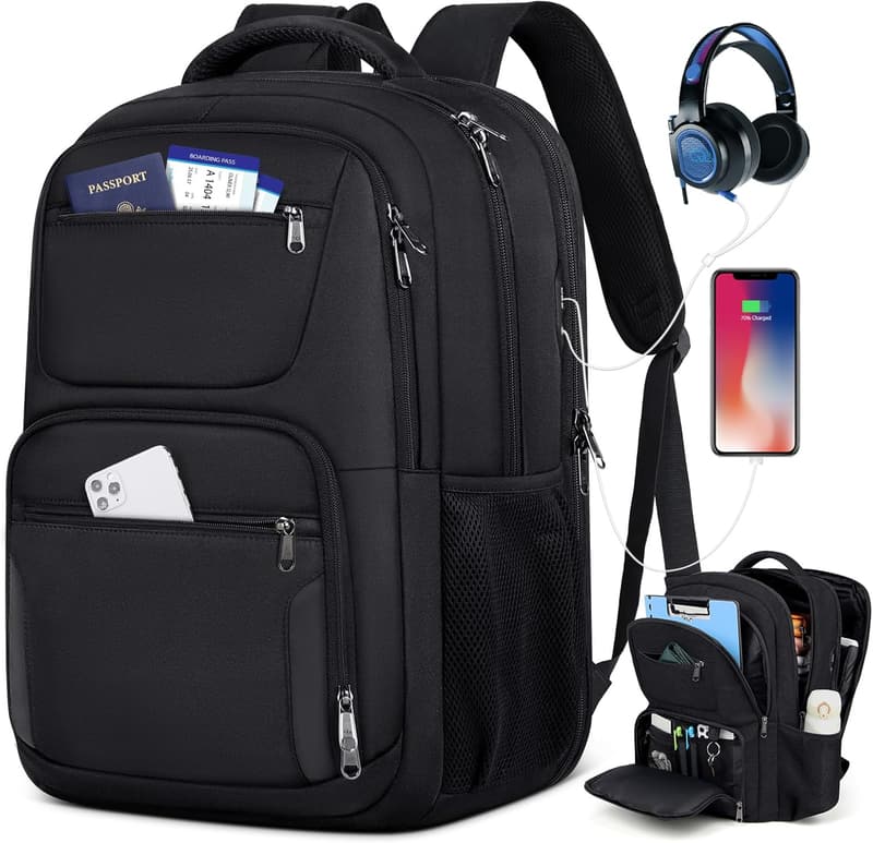 Water-Resistant Travel Laptop Backpack with USB Charging - 17 Inch