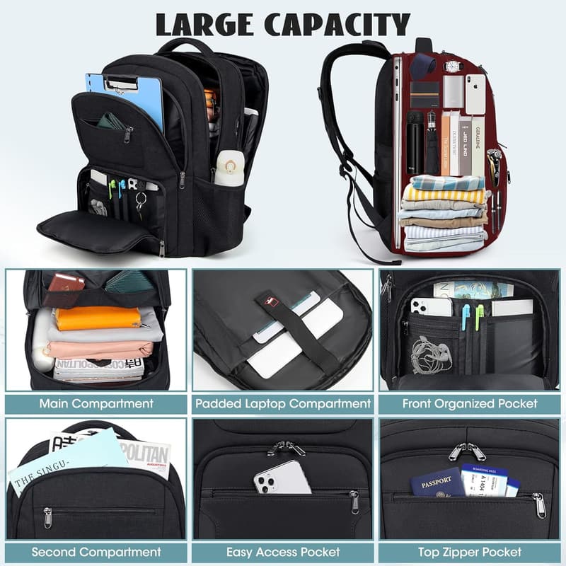 Water-Resistant Travel Laptop Backpack with USB Charging - 17 Inch