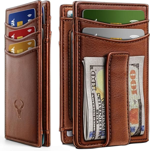 Genuine Leather RFID Slim Wallet for Men with Magnetic Closure