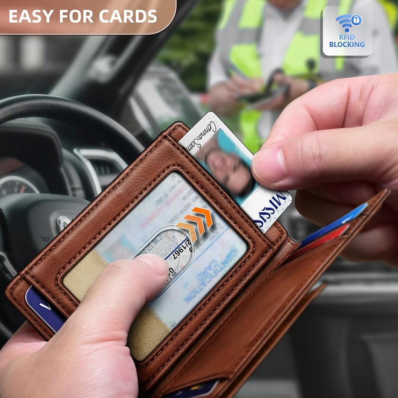 Genuine Leather RFID Slim Wallet for Men with Magnetic Closure