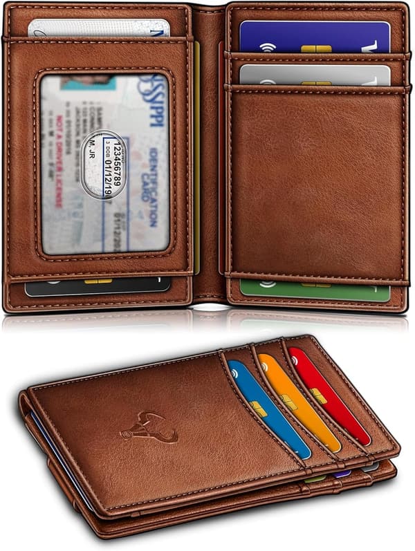 Genuine Leather RFID Slim Wallet for Men with Magnetic Closure