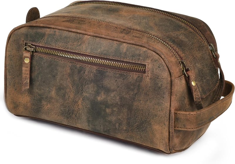 King-Size Leather Toiletry Travel Pouch with Waterproof Lining