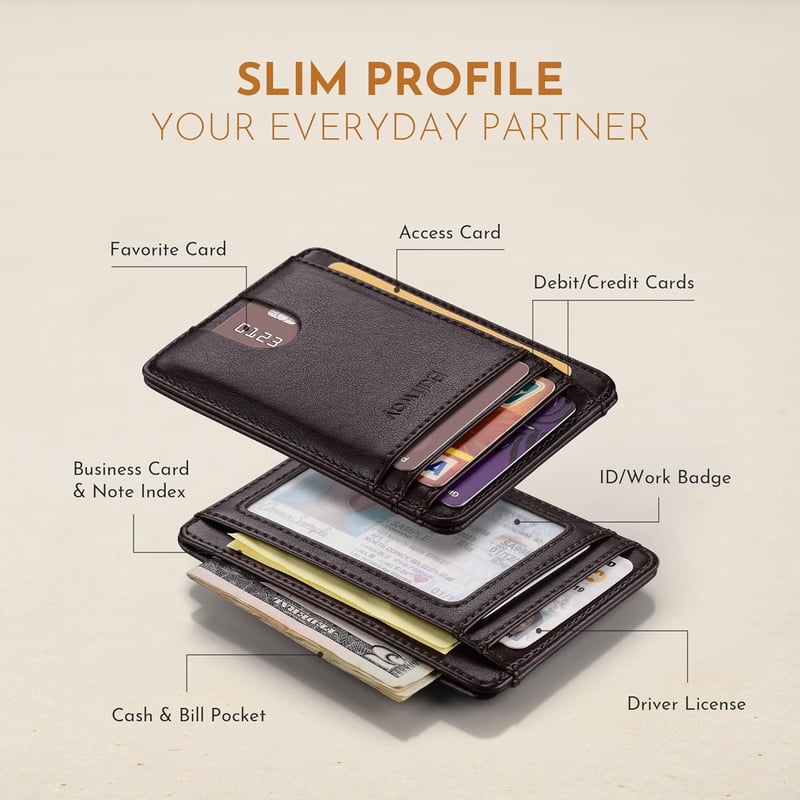 Slim RFID Blocking Leather Wallet for Men and Women