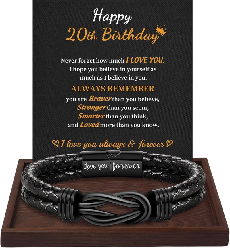 Engraved Leather Bracelet for Men's Birthdays