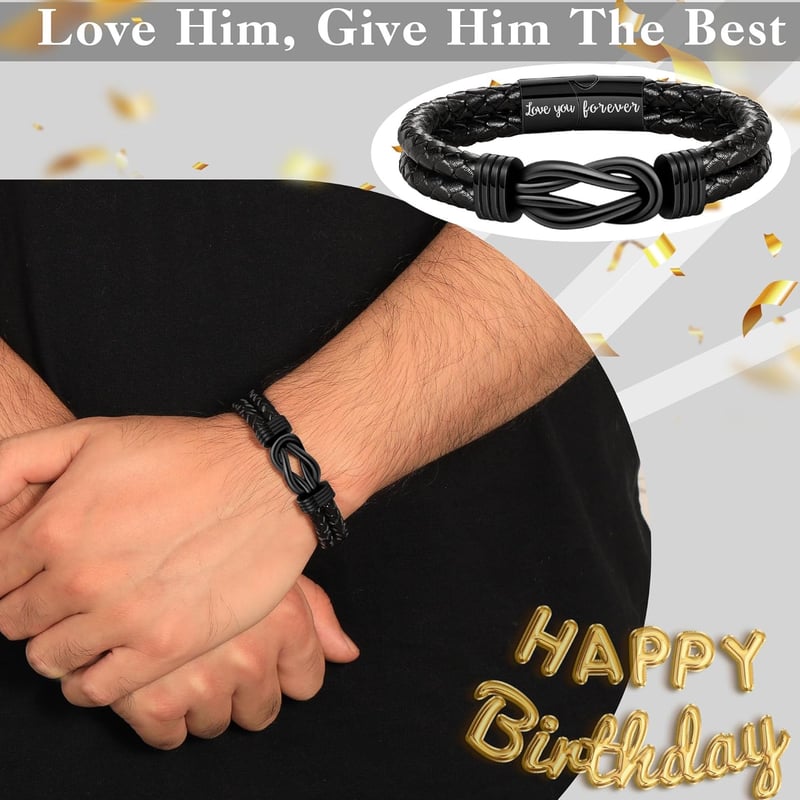 Engraved Leather Bracelet for Men's Birthdays