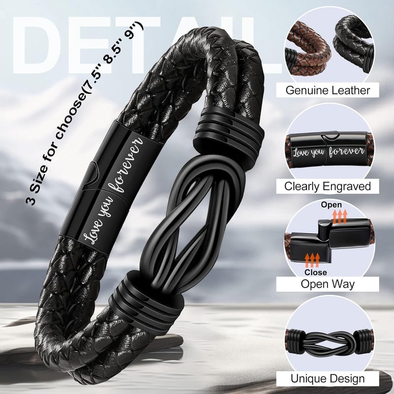 Engraved Leather Bracelet for Men's Birthdays