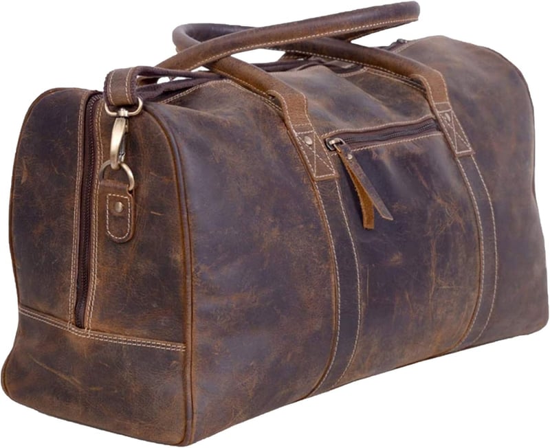 Travel Leather Duffel Bag for Men & Women - 24 Inch, Brown