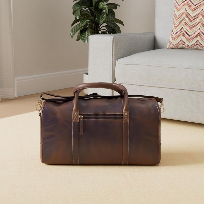 Travel Leather Duffel Bag for Men & Women - 24 Inch, Brown