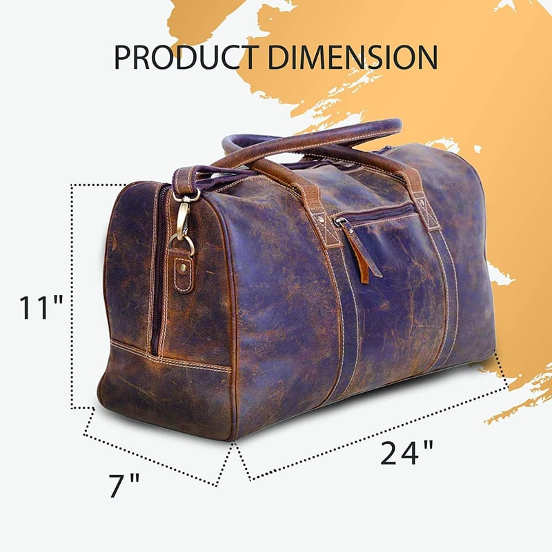 Travel Leather Duffel Bag for Men & Women - 24 Inch, Brown