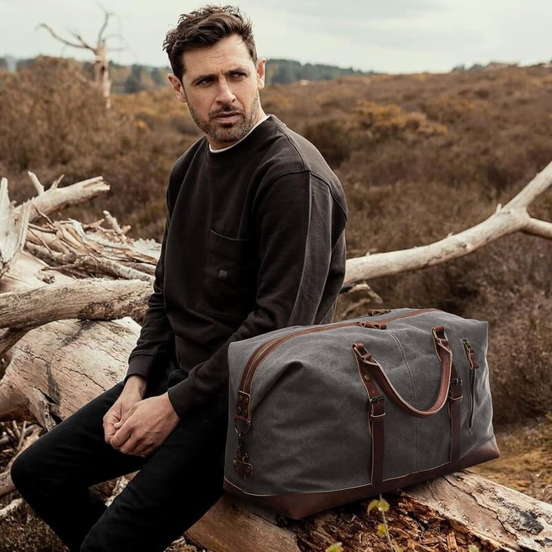 Travel Canvas Duffel Bag for Men - S-ZONE Weekend Carry-On