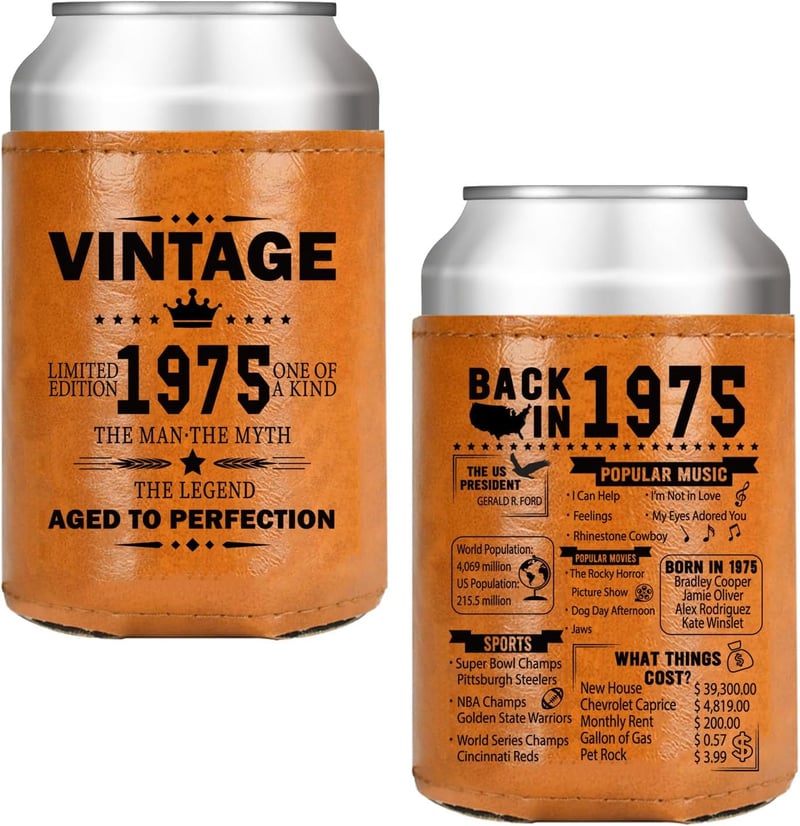 50th Birthday Vintage Leather Can Cooler for Him