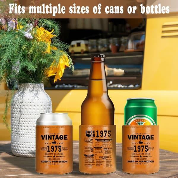 50th Birthday Vintage Leather Can Cooler for Him
