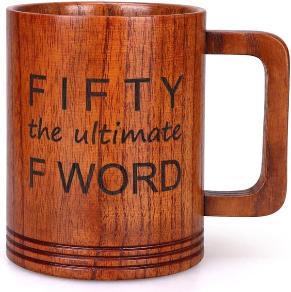 50th Birthday Large Wooden Beer Mug - Unique Gift for Him/Her