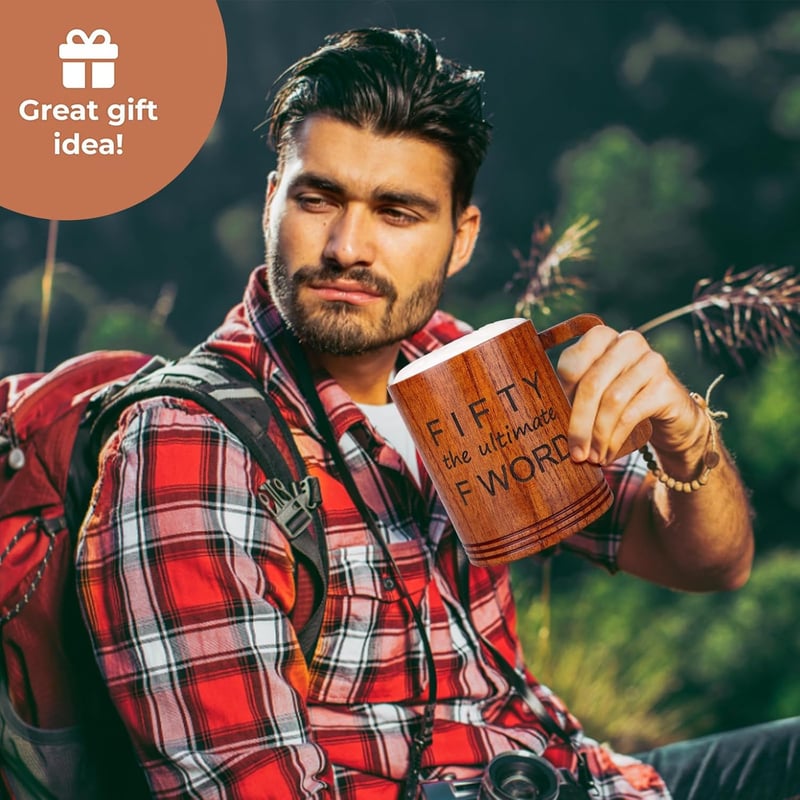 50th Birthday Large Wooden Beer Mug - Unique Gift for Him/Her