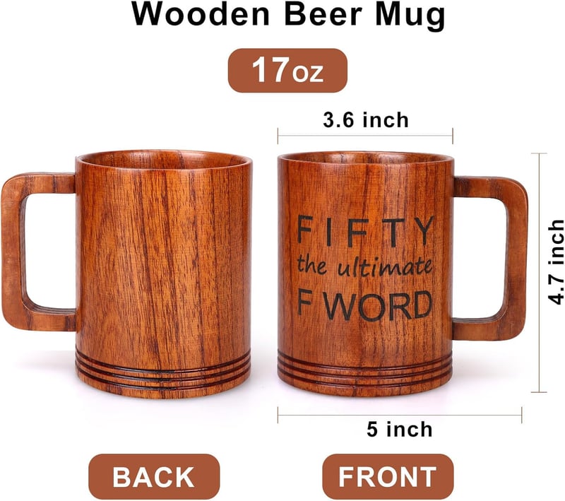 50th Birthday Large Wooden Beer Mug - Unique Gift for Him/Her