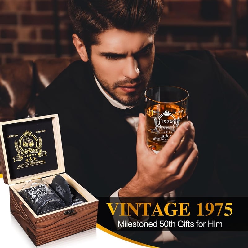 Funny 50th Birthday Whiskey Glass Gift Set for Men