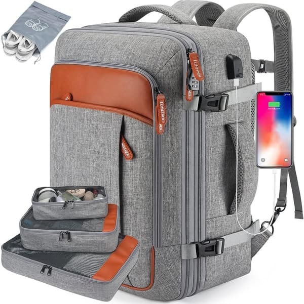 40L Expandable Travel Backpack with Packing Cubes - Grey