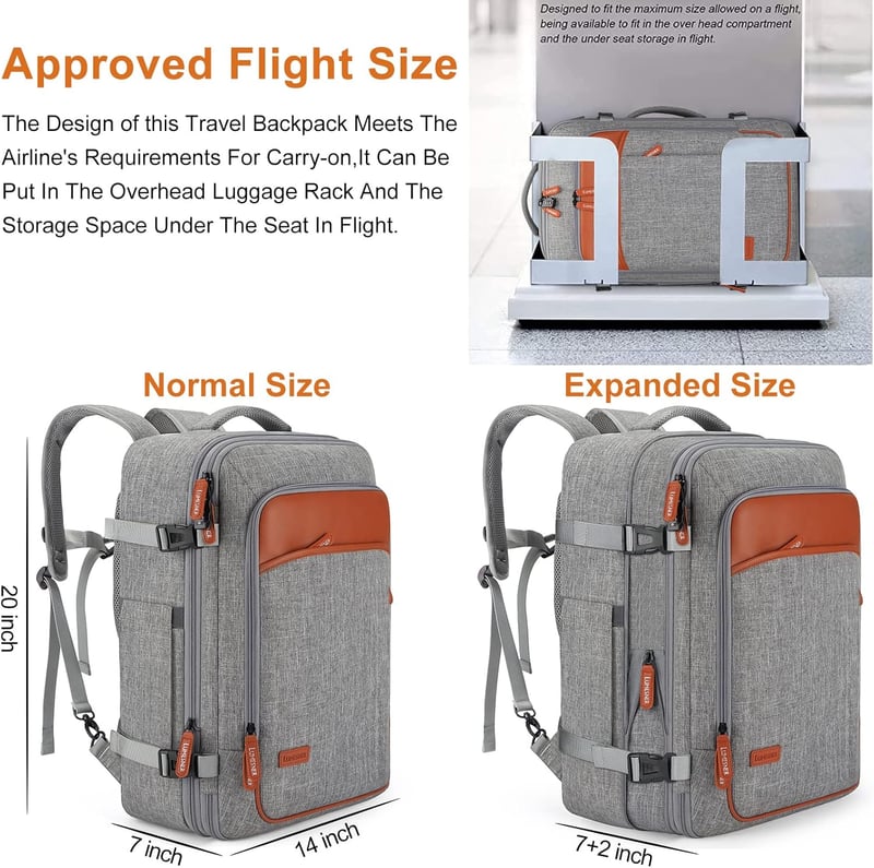 40L Expandable Travel Backpack with Packing Cubes - Grey