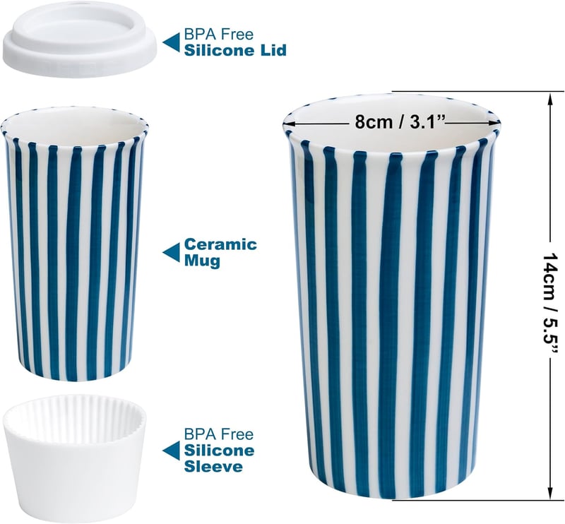 Stylish 12oz Ceramic Travel Coffee Mug - Microwave Safe