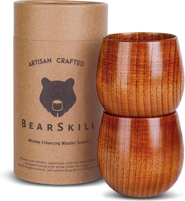 Whiskey Gifts for Men - Handcrafted Wooden Tumblers (2 Pack)