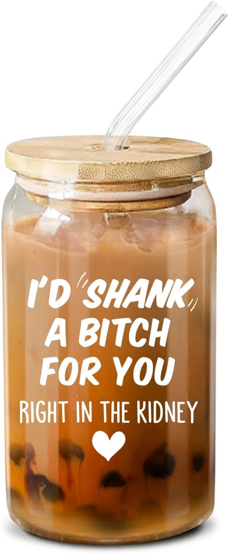 Funny Friendship Coffee Glass Gift for Women, 16 Oz