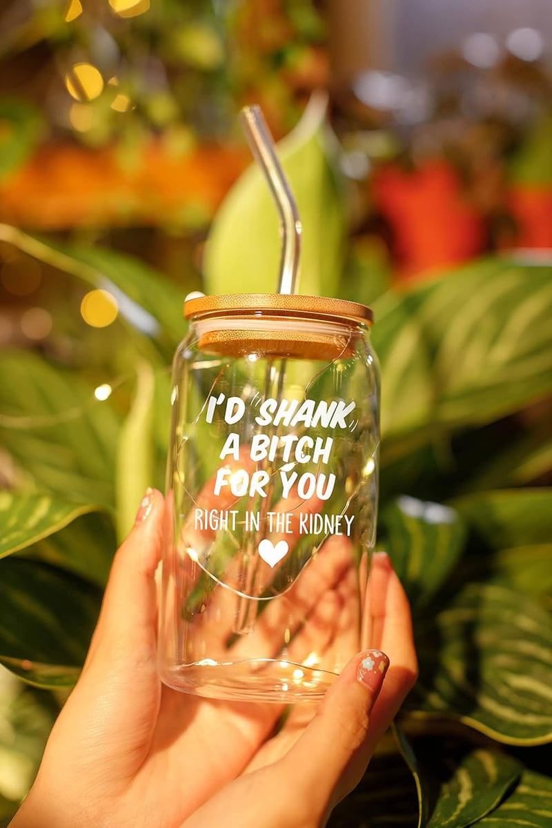 Funny Friendship Coffee Glass Gift for Women, 16 Oz