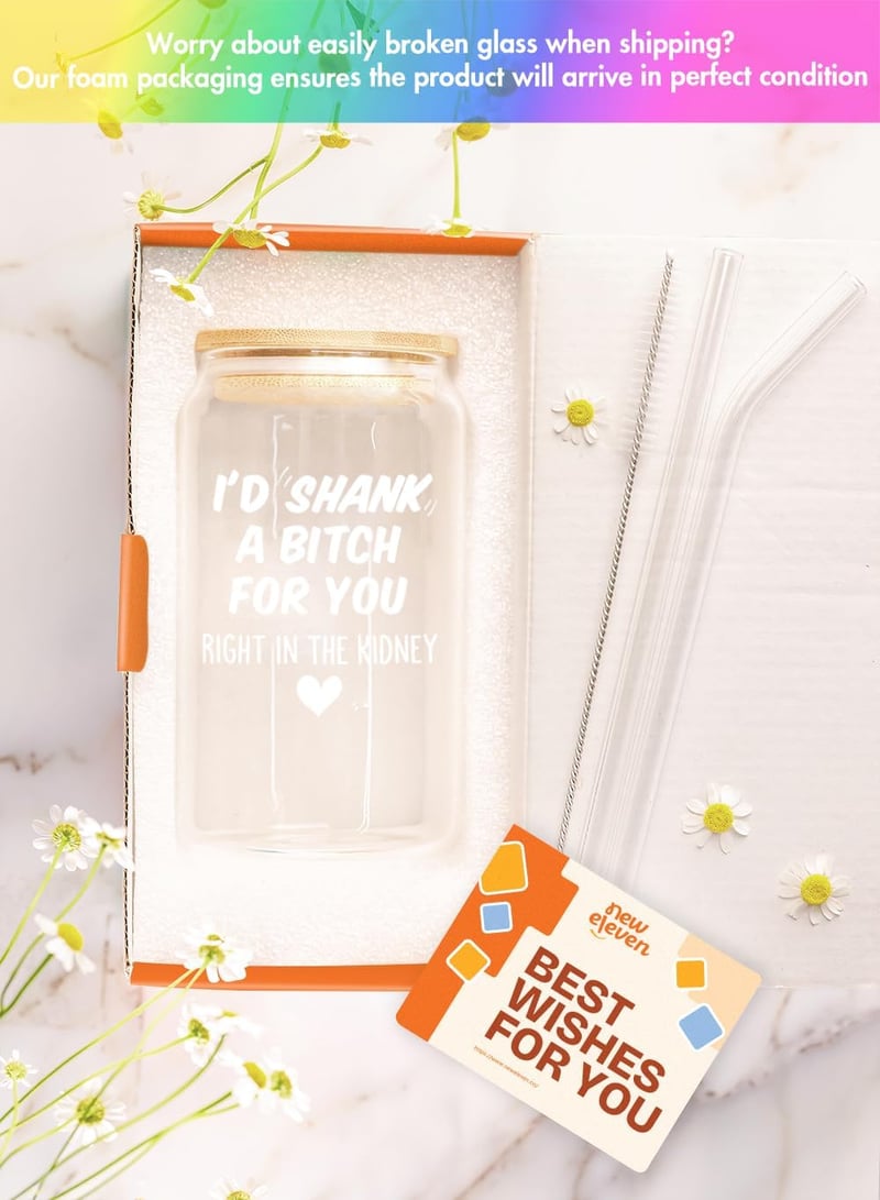 Funny Friendship Coffee Glass Gift for Women, 16 Oz