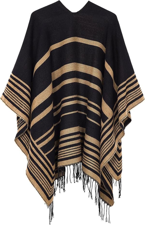 Women's Printed Tassel Open Front Poncho Cape