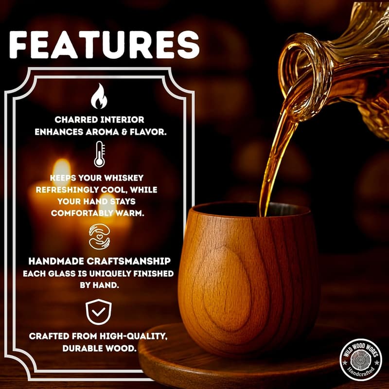 Handcrafted Charred Wooden Bourbon Glasses Set for Men