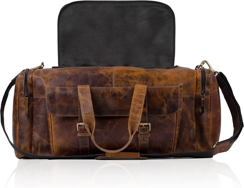 24-Inch Leather Duffle Bag for Travel and Sports