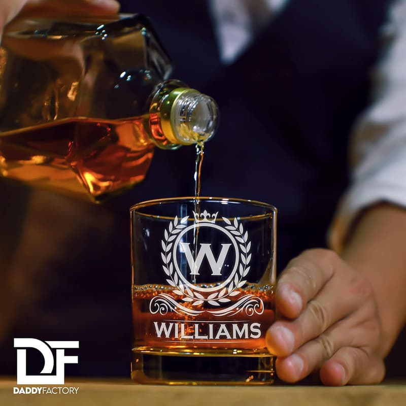 Engraved Monogram Whiskey Glass - Custom Bourbon Gift for Men