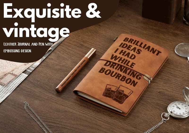 Leather Journal Notebook for Whiskey Lovers - Birthday Gift, Refillable