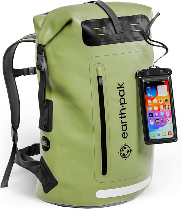 Waterproof Hiking Backpack with Roll-Top Closure and Phone Case