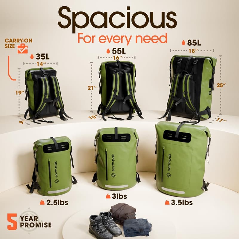 Waterproof Hiking Backpack with Roll-Top Closure and Phone Case