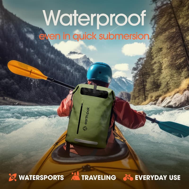 Waterproof Hiking Backpack with Roll-Top Closure and Phone Case